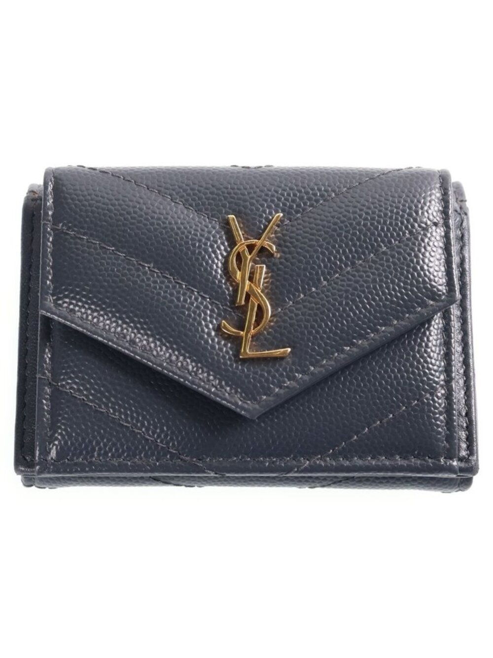 Saint Laurent Paris Tiny Wallet Trifold Compact Gold Leather Gray